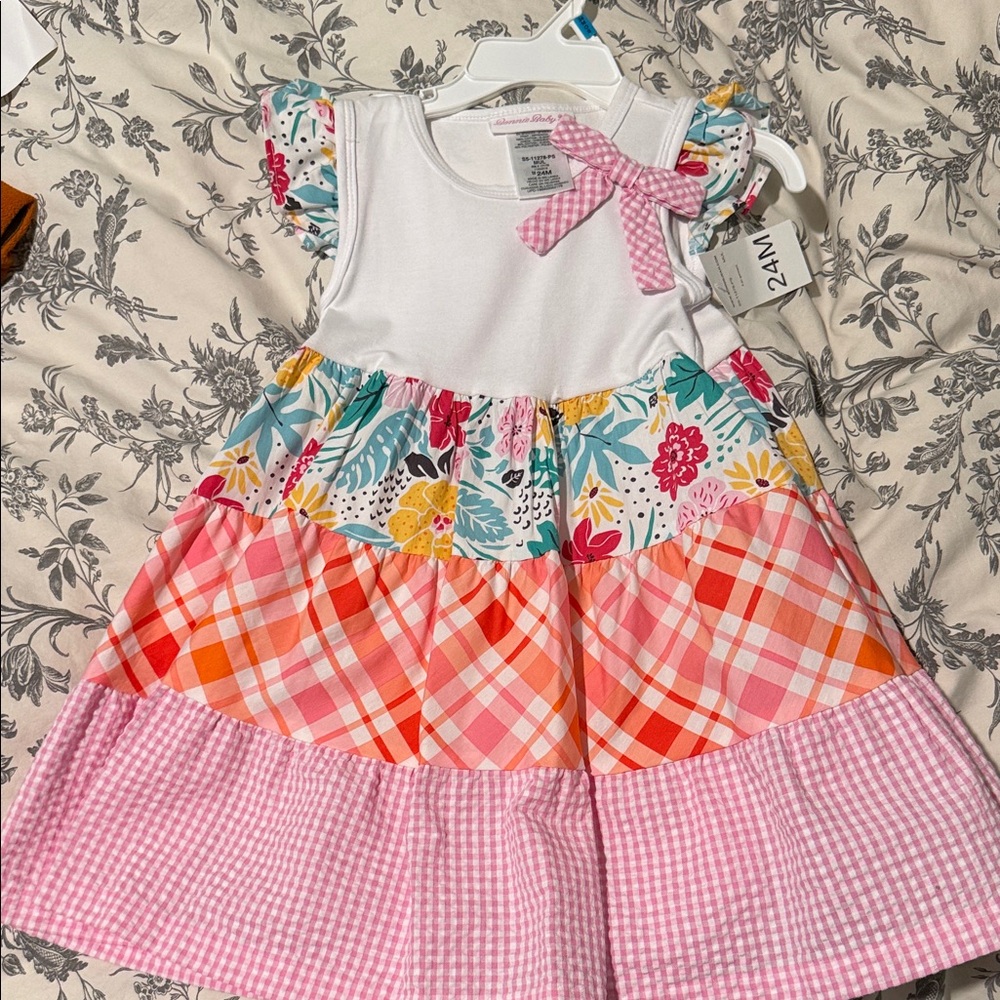 Bonnie Baby Multicolor Floral and Plaid Dress